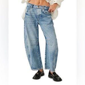 Free People We The Free Good Luck Mid-Rise Barrel Jeans Ultra Light Beam